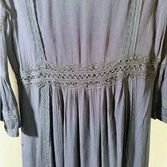 Free People Navy Boho Cottage Core Teared Lace Hi Low Maxi Dress Bell Sleeve 2 - Picture 13 of 16